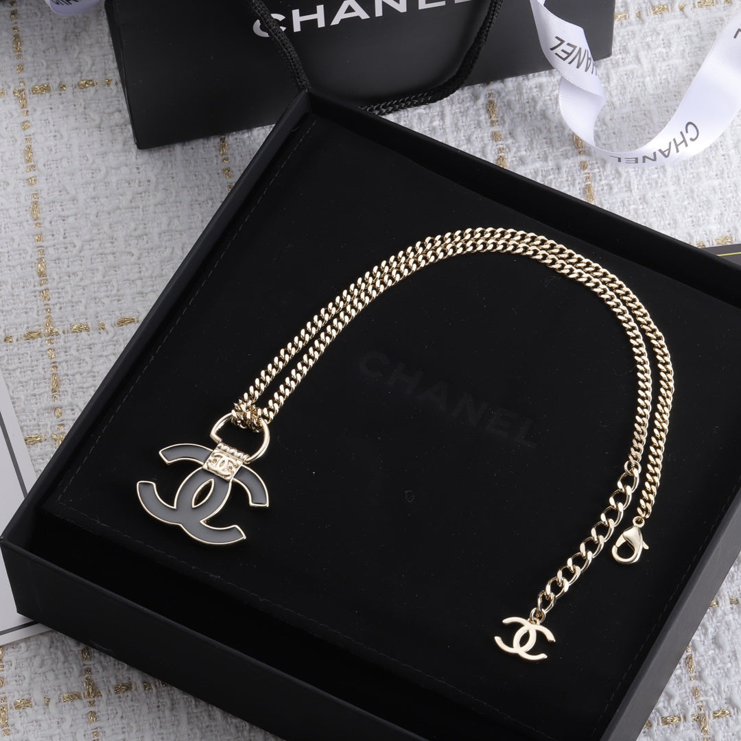18K Chanel Black Resin Logo Necklace